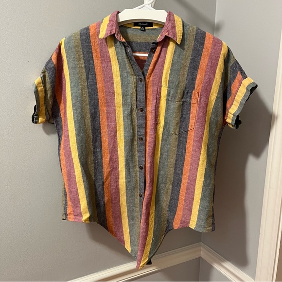 Madewell Tops - Madewell linen/cotton tie-front striped shirt - shirt sleeves- button up